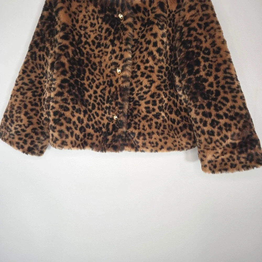 Janie and Jack Faux Fur Leopard Coat Girls 5 6 Animal Print Jacket Brown